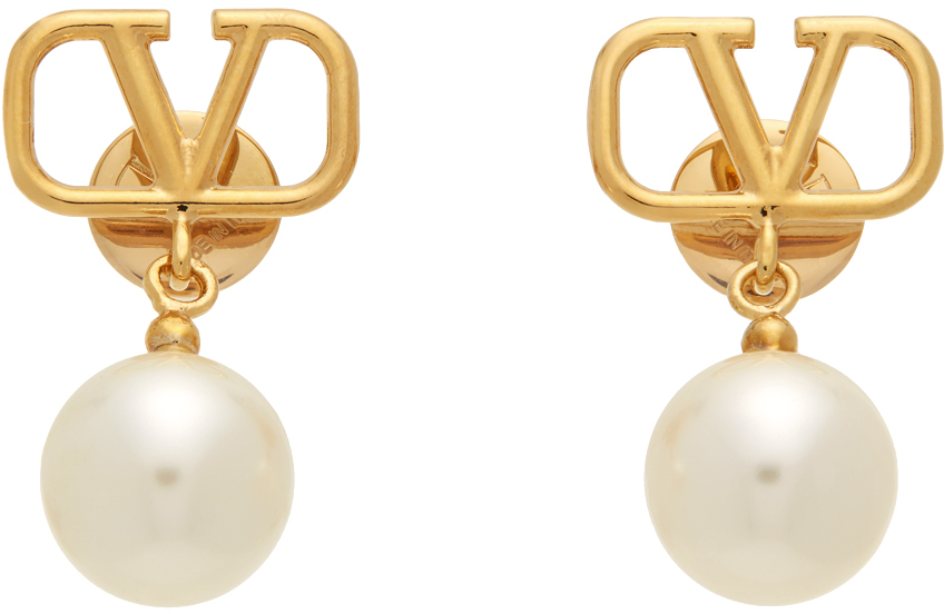 Valentino Garavani Gold VLogo Pearl Earrings