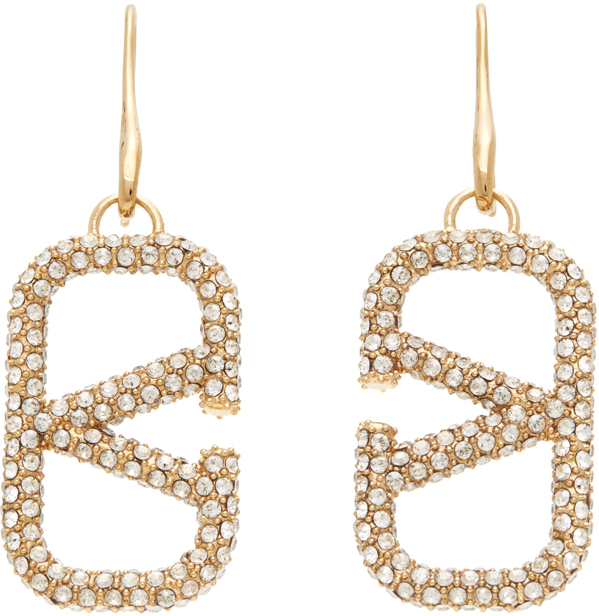Valentino Garavani Gold VLogo Crystal Pendant Earrings