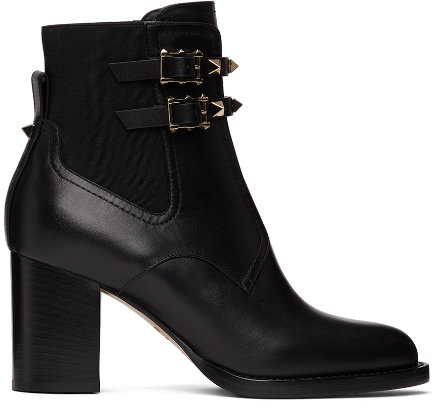 Leather Double Strap Rockstud Boots
