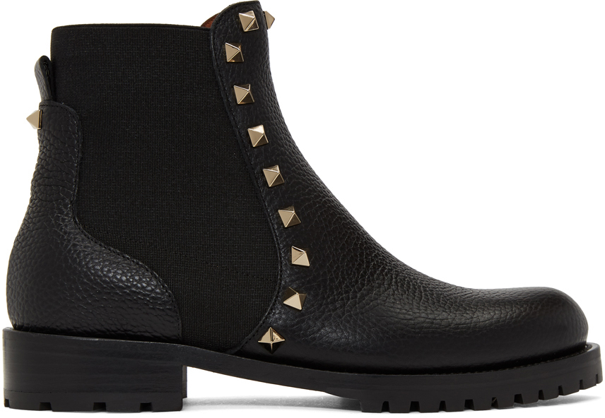 Grained Leather Rockstud Boots