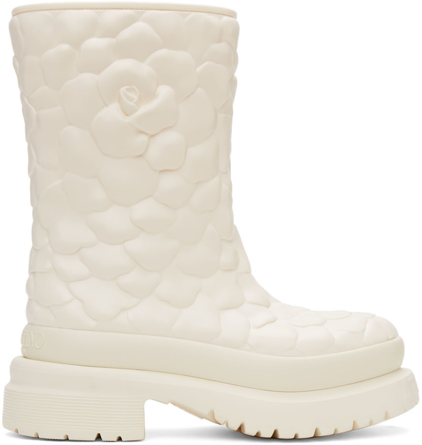Valentino Garavani: White 03 Rose Atelier Mid-Calf Boots | SSENSE