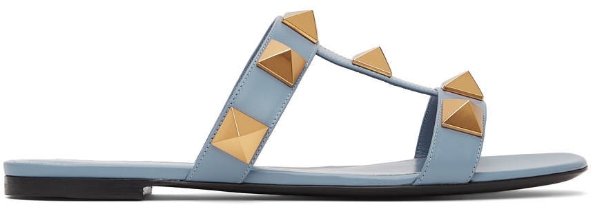Blue Roman Stud Flat Slide Sandals