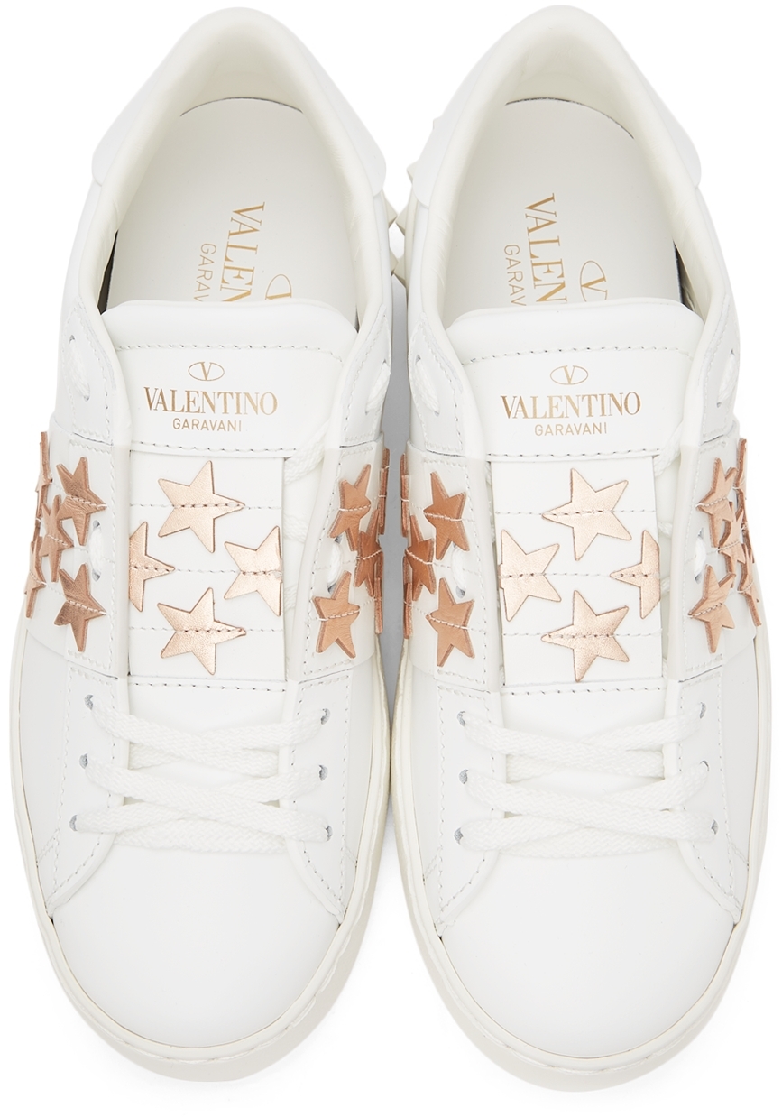 Valentino Garavani White & Pink Rockstud Laminated Stars Sneakers