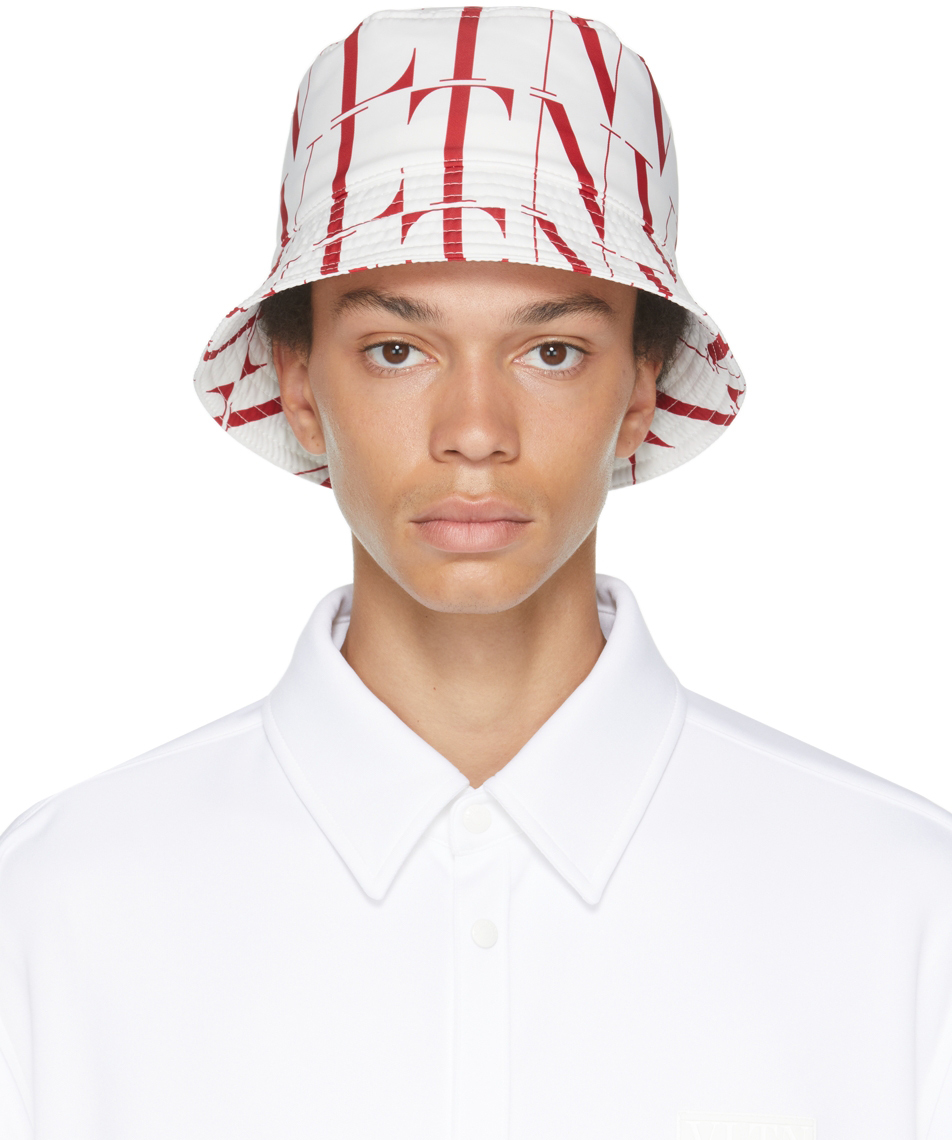 Valentino Garavani White & Red 'VLTN' Times Bucket Hat | Smart Closet