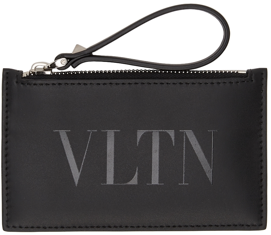 Valentino Garavani: Black 'VLTN' Zip Card Holder | SSENSE