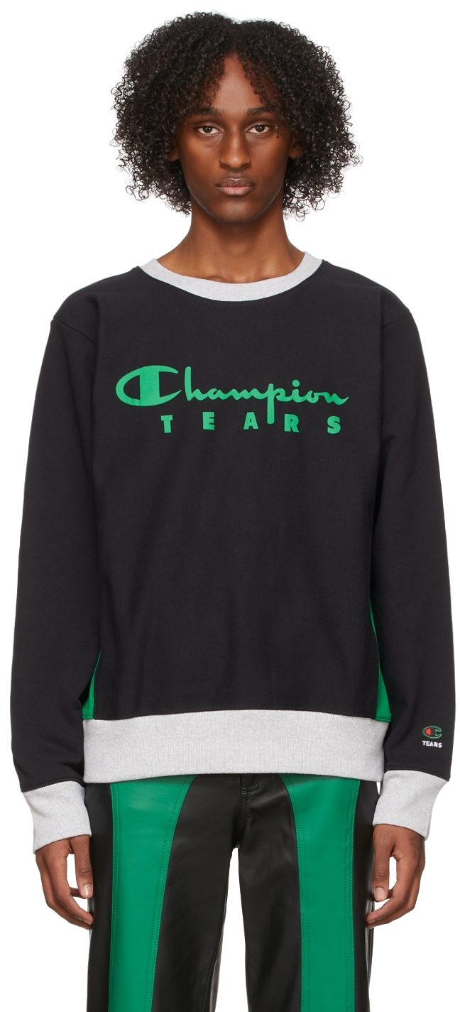 Denim Tears Black & Green Champion Edition Logo Sweatshirt