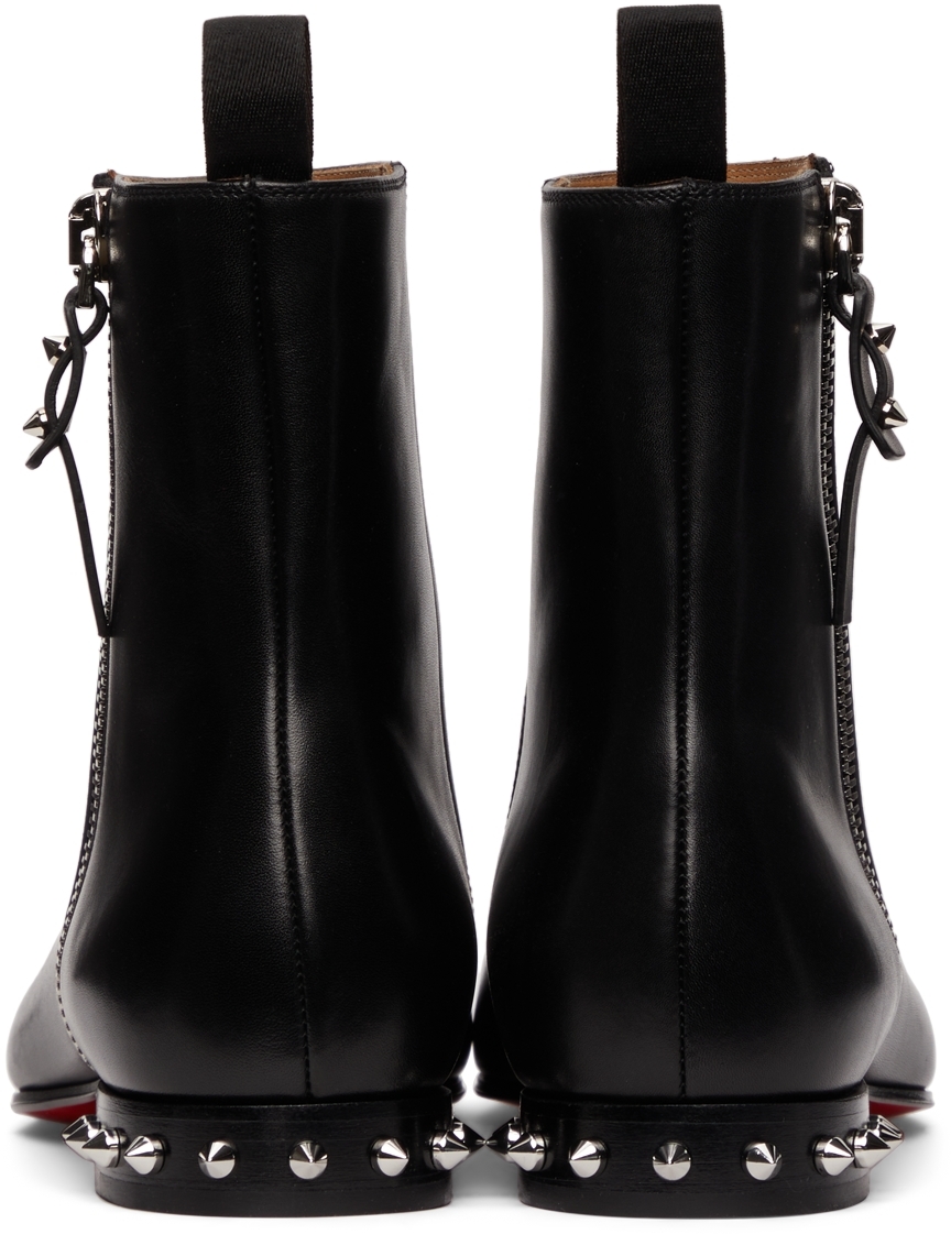 Christian Louboutin Leather Studded Accents Chelsea Boots - Black