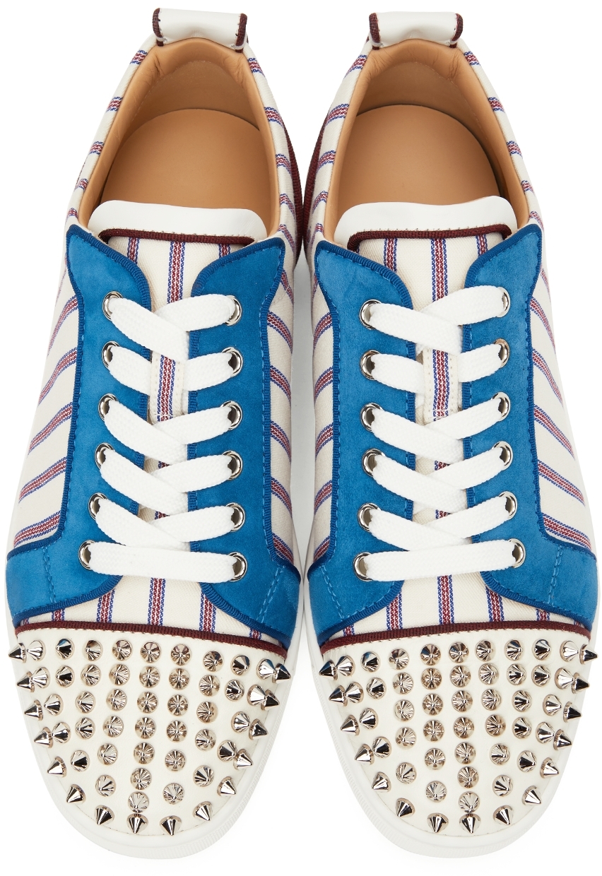 Christian Louboutin Louis Junior Spikes Orlato Leather And Jacquard  Sneakers in White for Men