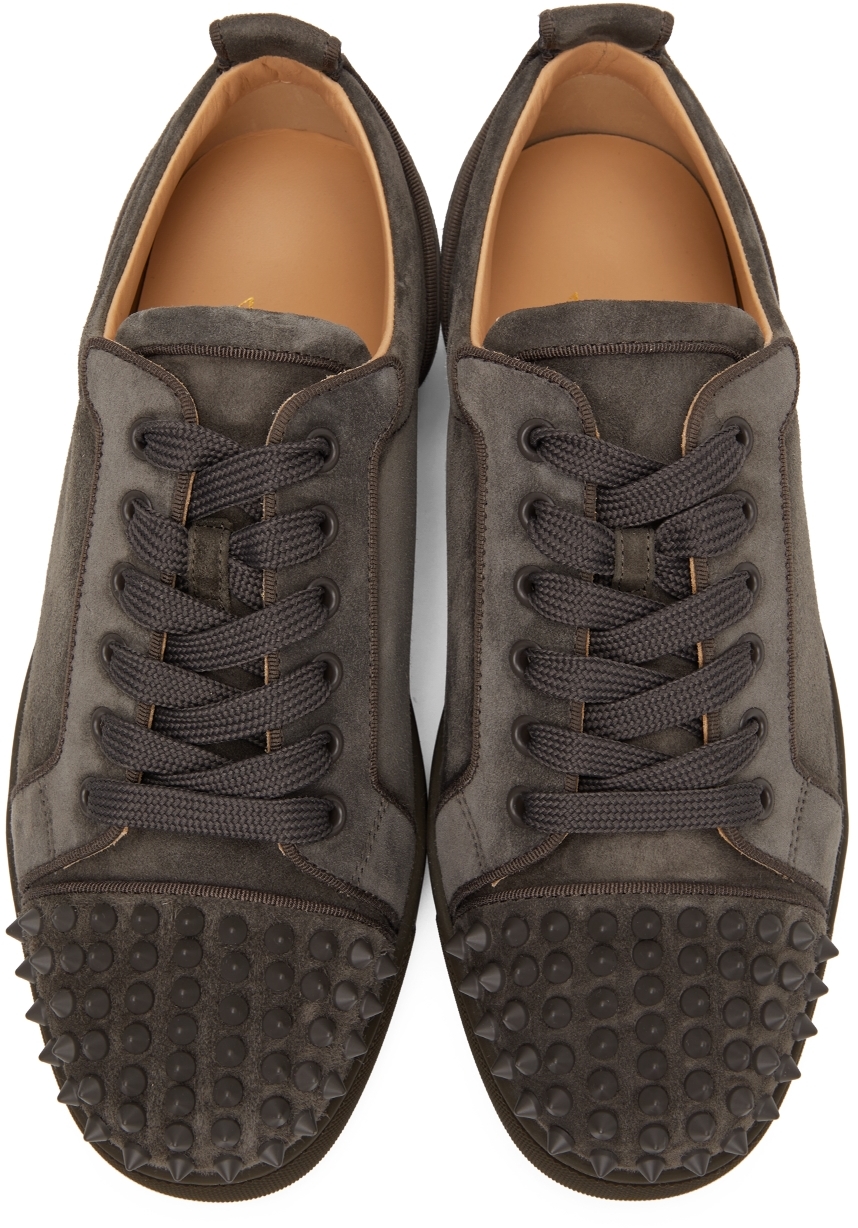 Christian Louboutin Louis Junior Spike-embellished Suede Trainers In Black
