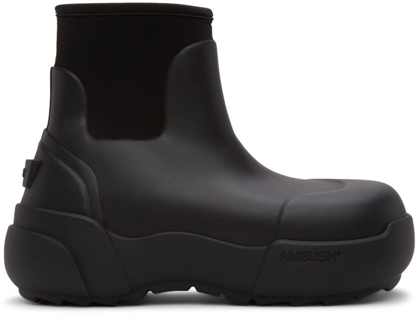 AMBUSH: Black Rubber Ankle Boots | SSENSE Canada