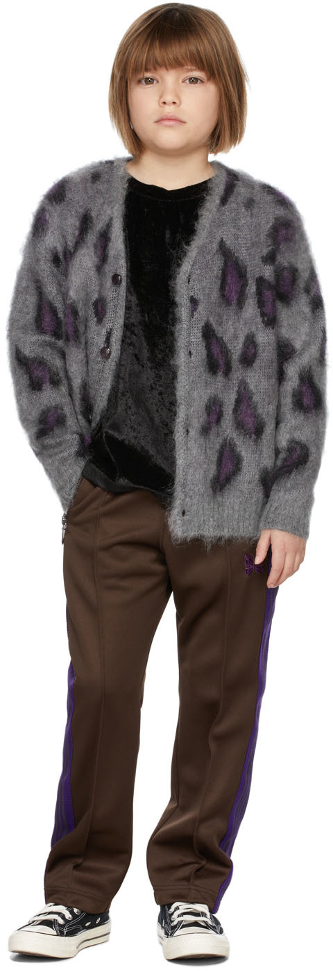 SSENSE Exclusive Kids Grey & Purple Mohair Cardigan
