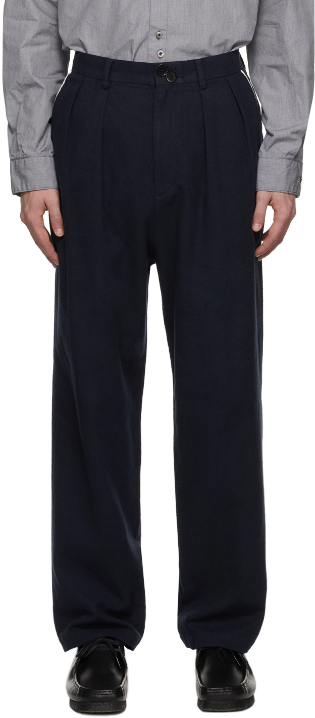 Navy Double Button Pleated Trousers by Undercoverism on Sale