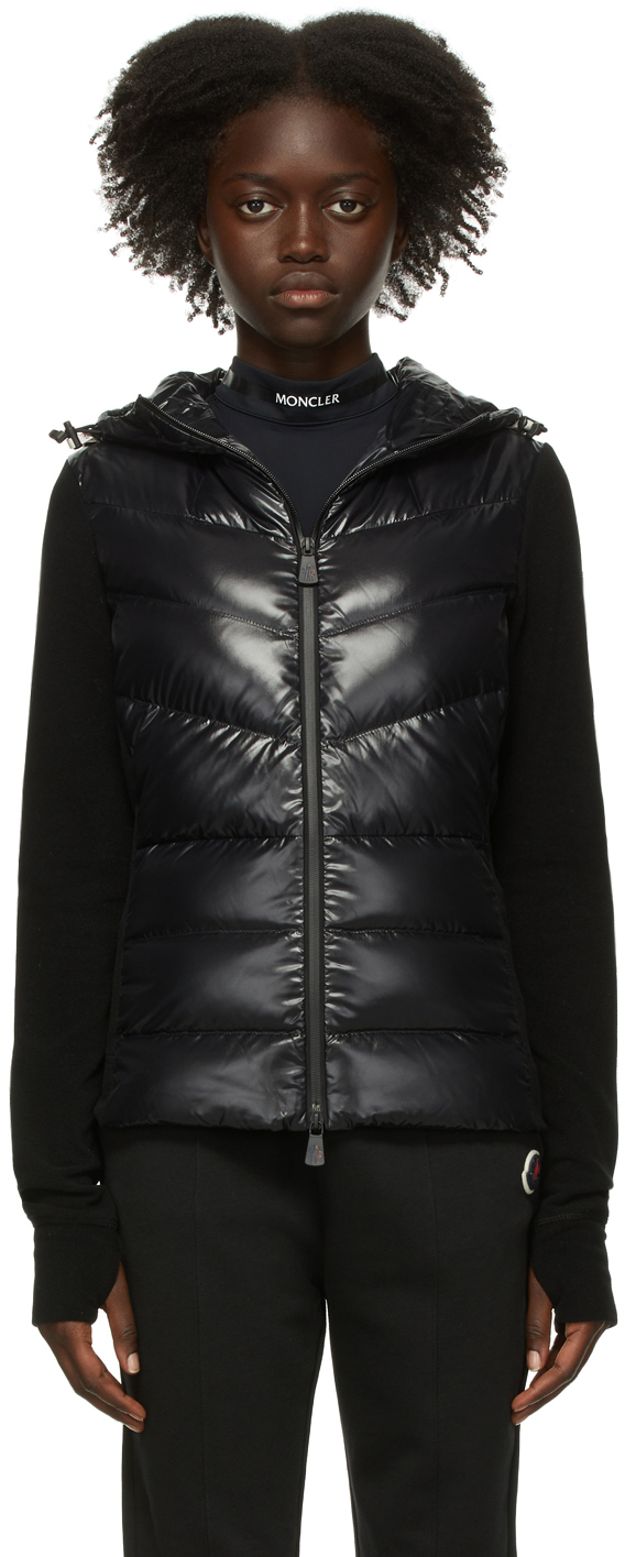 Moncler Grenoble: Black Down Paneled Hooded Jacket | SSENSE