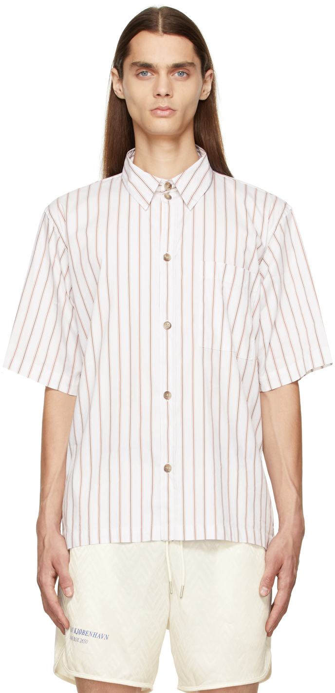 Han Kjobenhavn White & Brown Stripe Boxy Short Sleeve Shirt