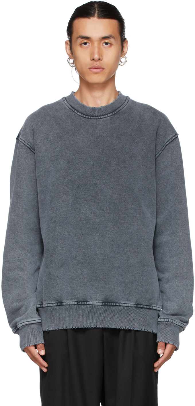 Grey Faded Distressed Sweatshirt by Han Kjobenhavn on Sale