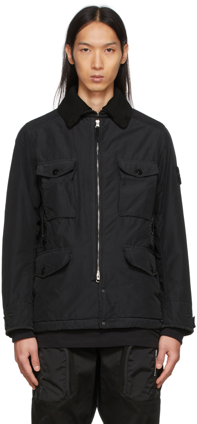 Stone Island: Black Micropile David Light TC Coat   SSENSE