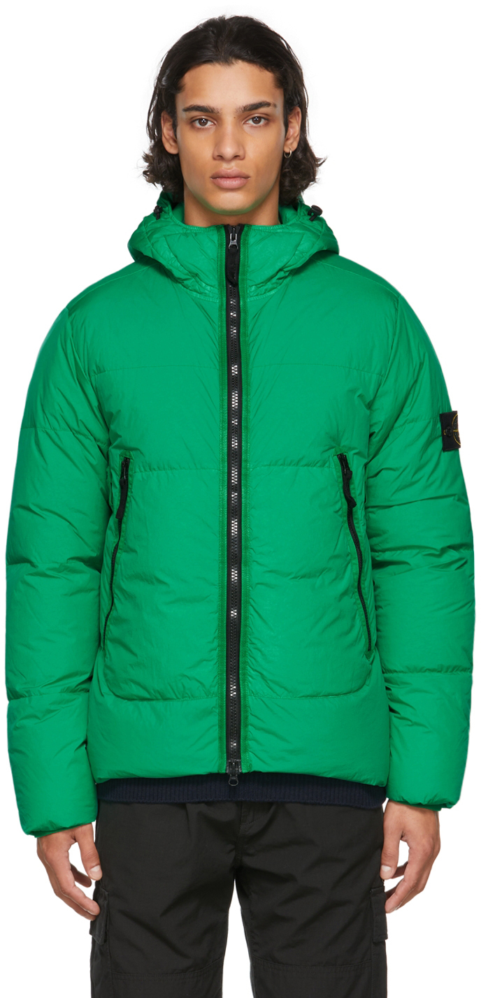 Green Down Garment-Dyed Crinkle Reps NY Jacket by Stone Island on Sale