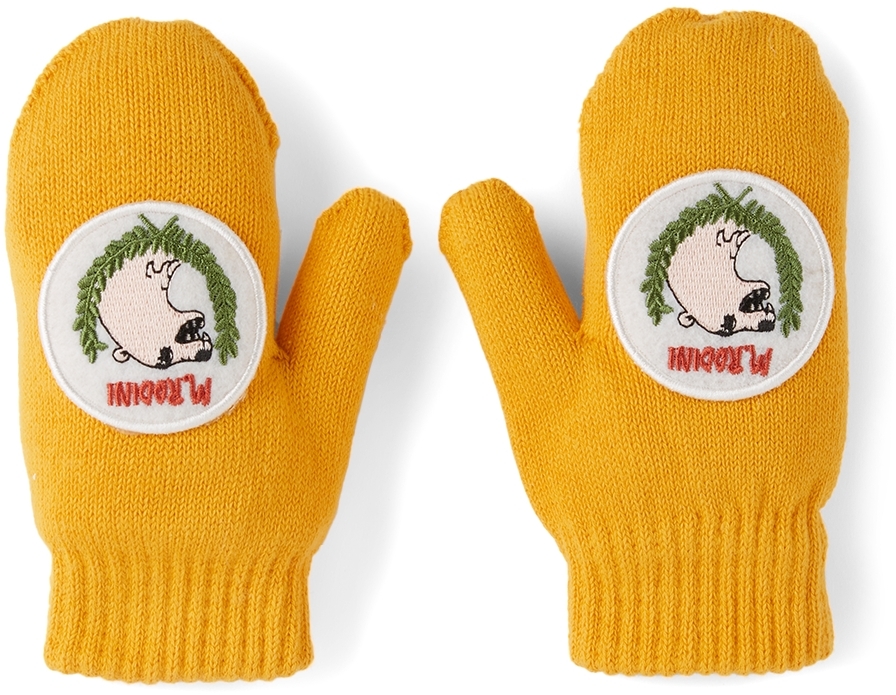 Mini Rodini Babies' Kids Yellow Knit Polar Bear Gloves
