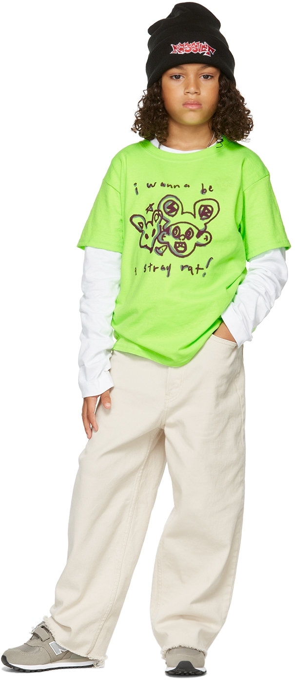 SSENSE Exclusive Kids Green Cotton I Wanna Be T-Shirt Ssense Abbigliamento Top e t-shirt T-shirt T-shirt a maniche corte 