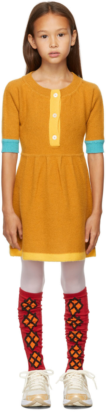 LIGNE NOIRE KIDS GOLD VIRGIN WOOL LONG SLEEVE LITTLE DRESS