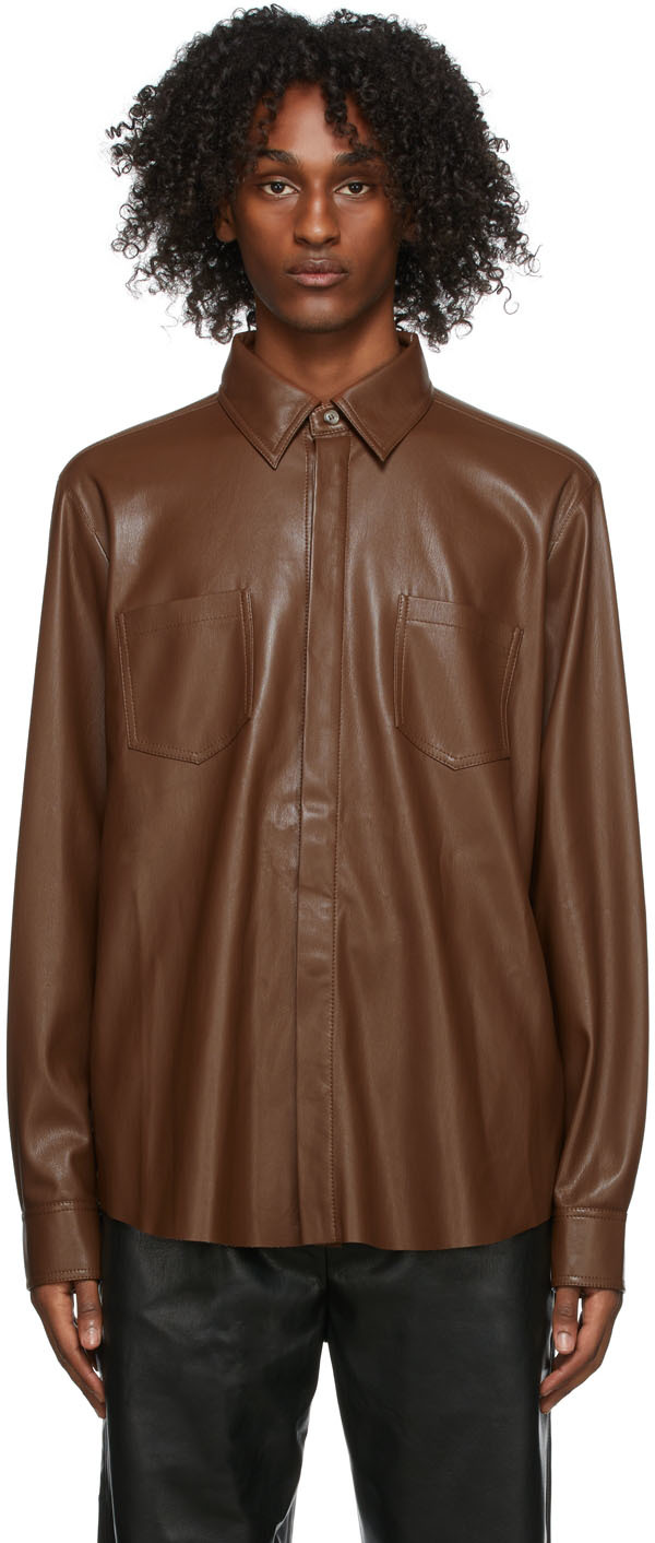 Nanushka Brown Vegan Leather Declan Shirt