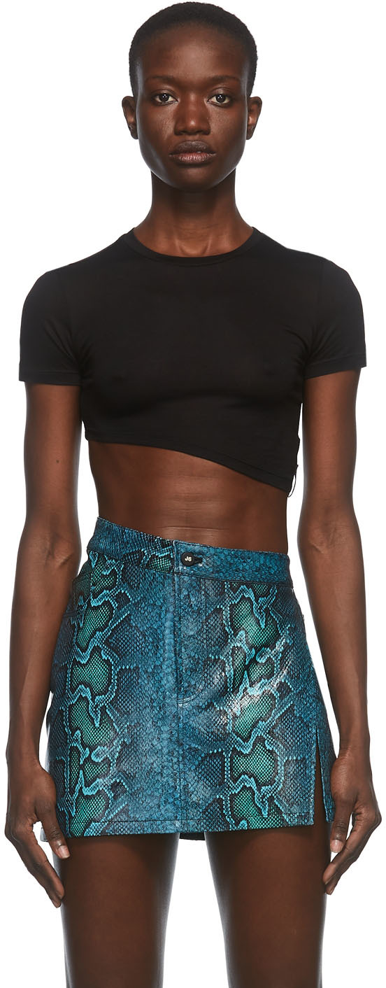 J6 Black Asymmetric Crop Curve T-Shirt