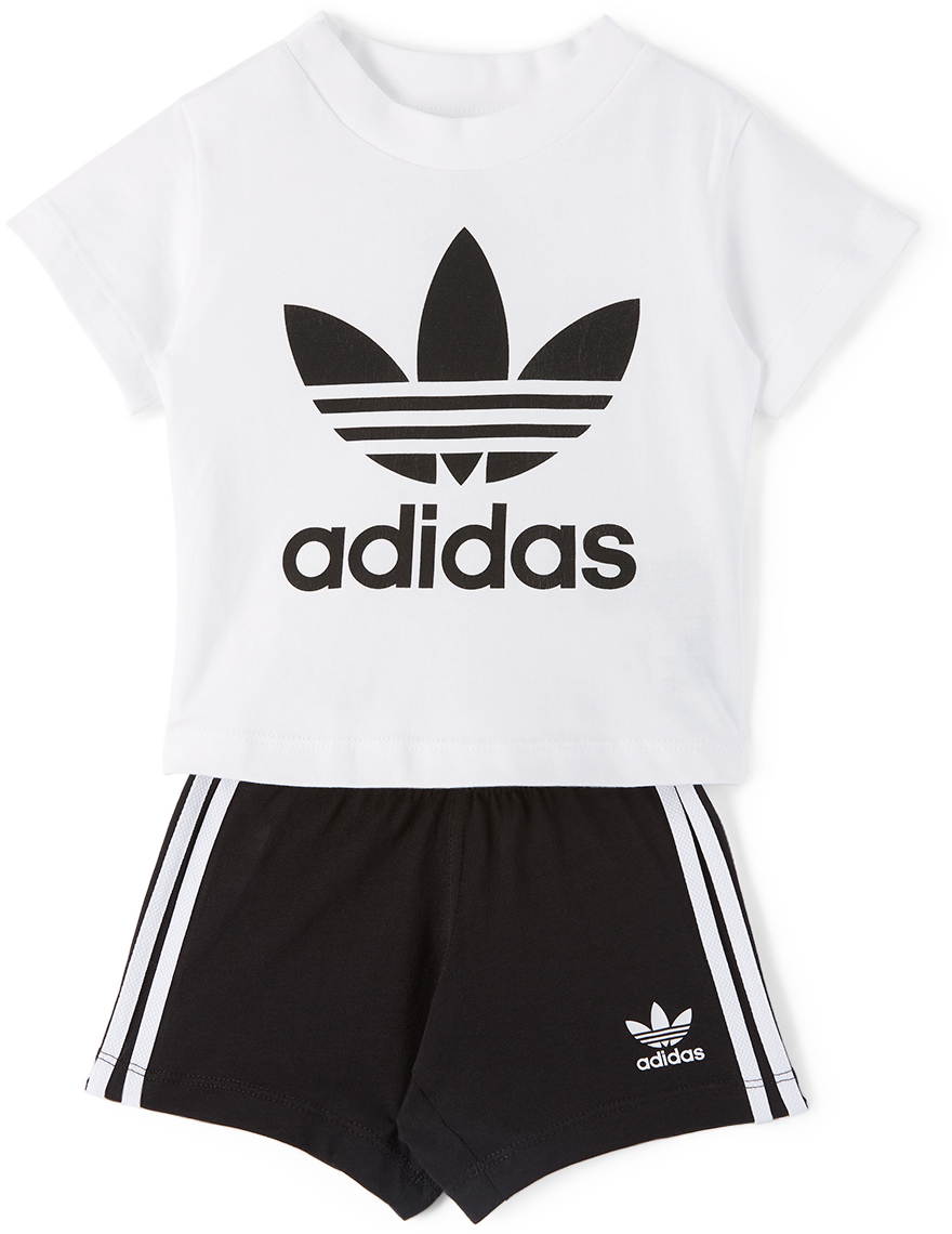 Bebe Ensemble De T Shirt Et Short Trefoil Blanc Et Noir Par Adidas Kids Ssense France