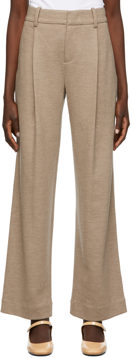Vince Taupe Pleated Front Wide-Leg Trousers