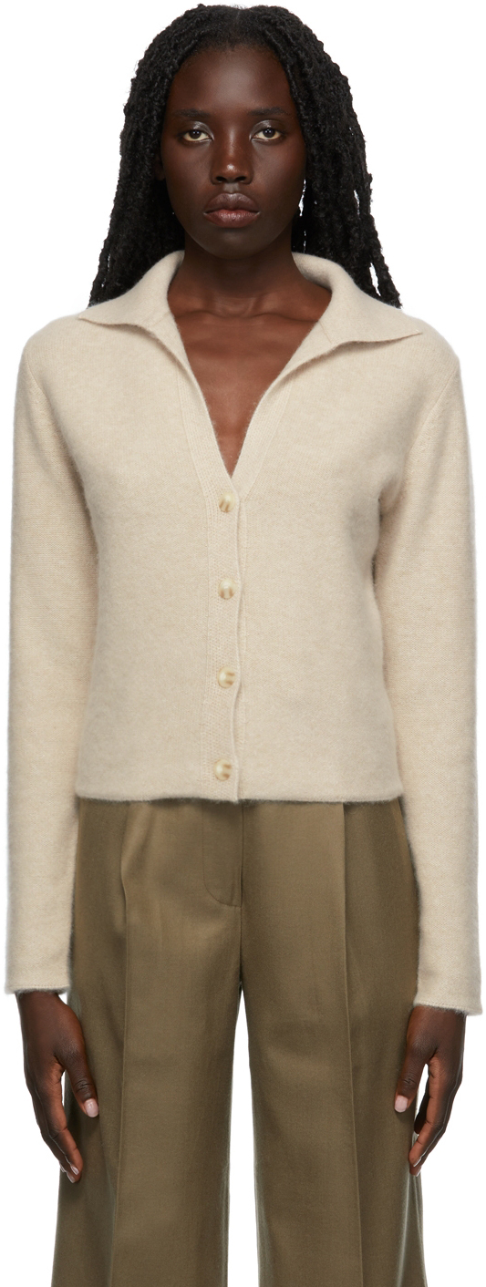 Vince Beige Cashmere Polo Buttoned Cardigan