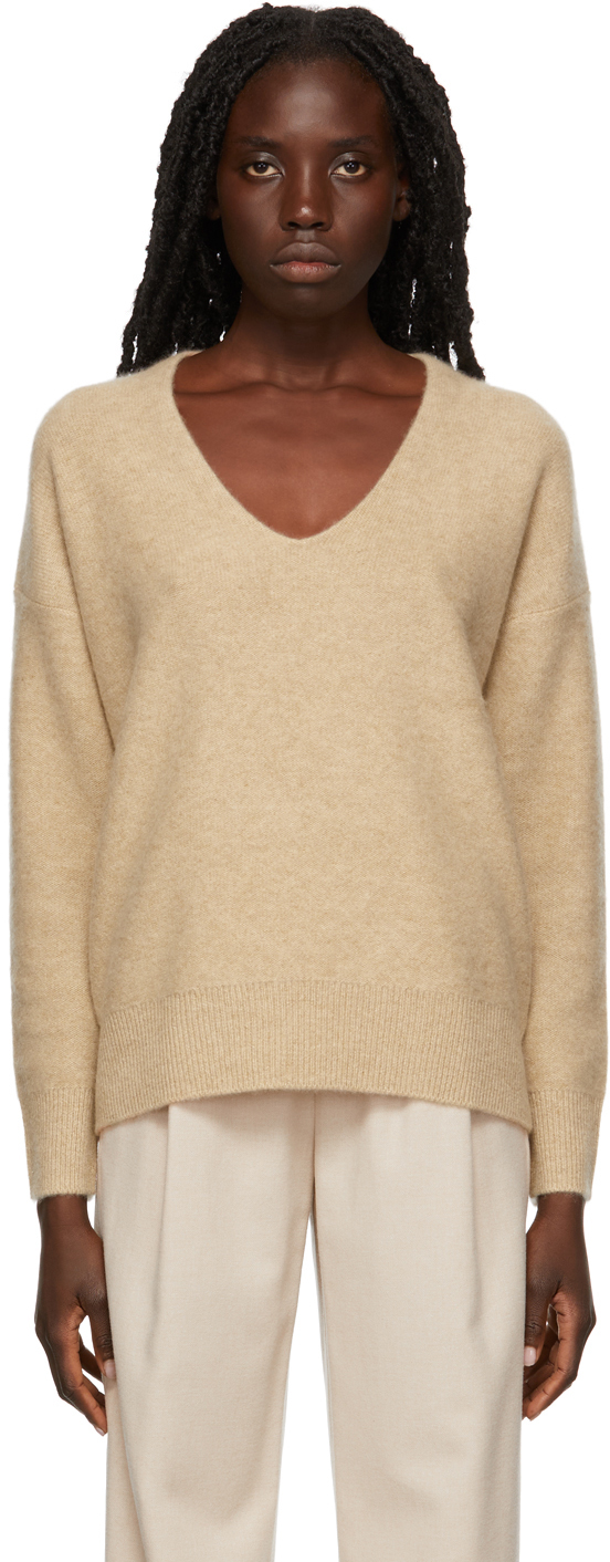 Vince Tan Relaxed Pullover V-Neck Sweater