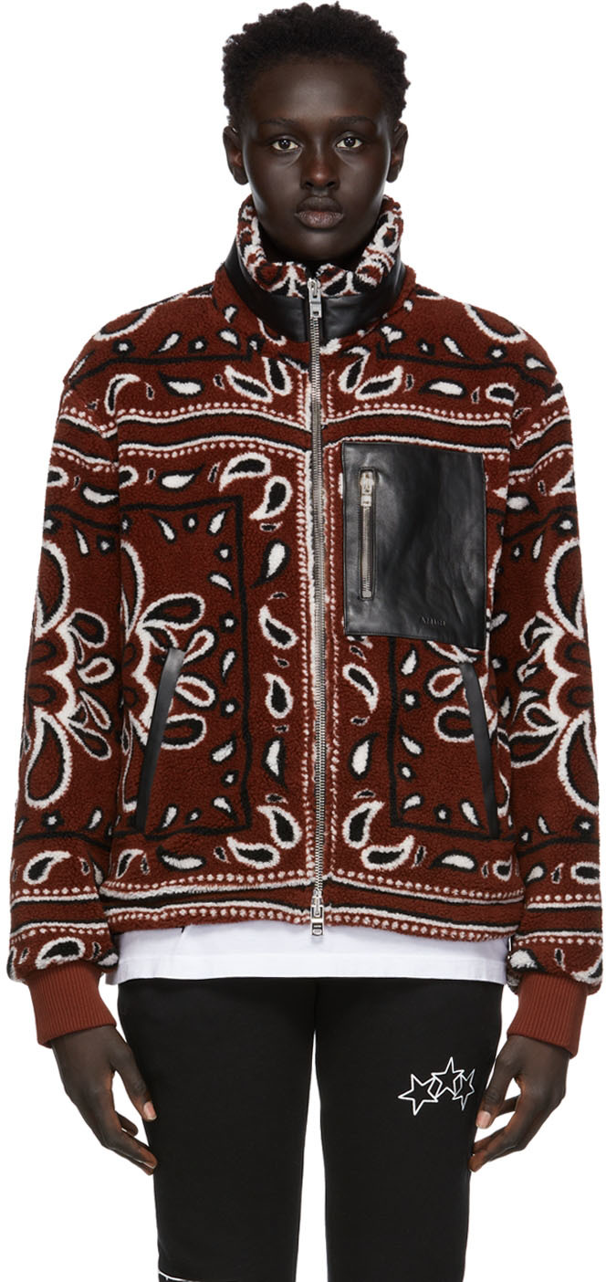 AMIRI Black & Red Polar Fleece Printed Bandana Jacket