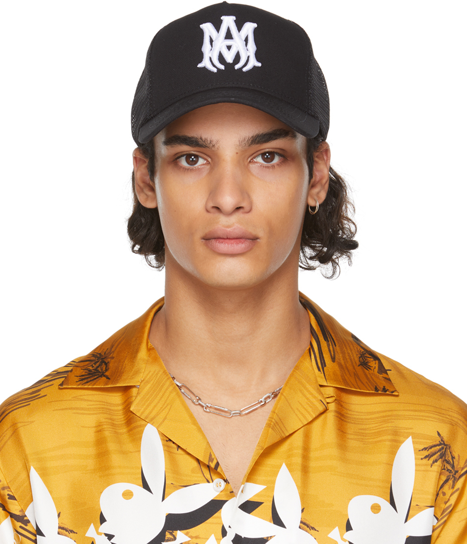 AMIRI Black M.A. Logo Trucker Cap 