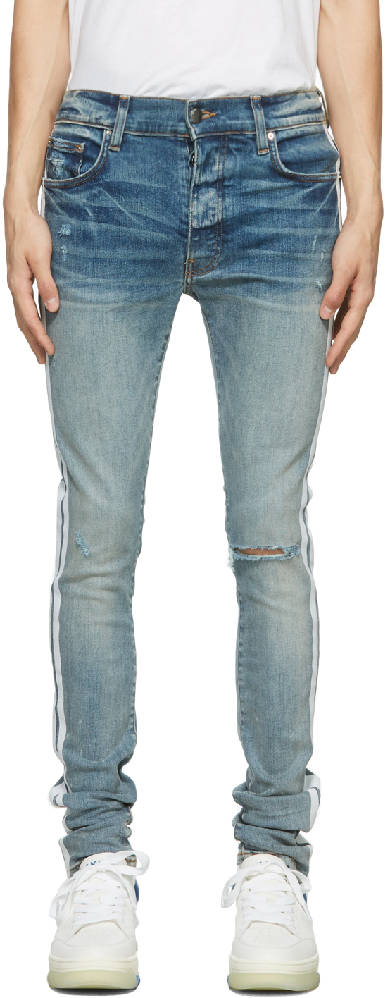 AMIRI Blue Flocked Track Jeans
