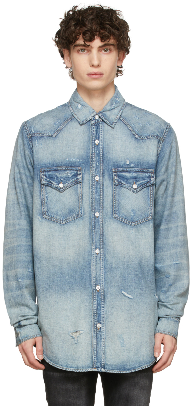 Blue Logo Appliqué Shirt by AMIRI on Sale
