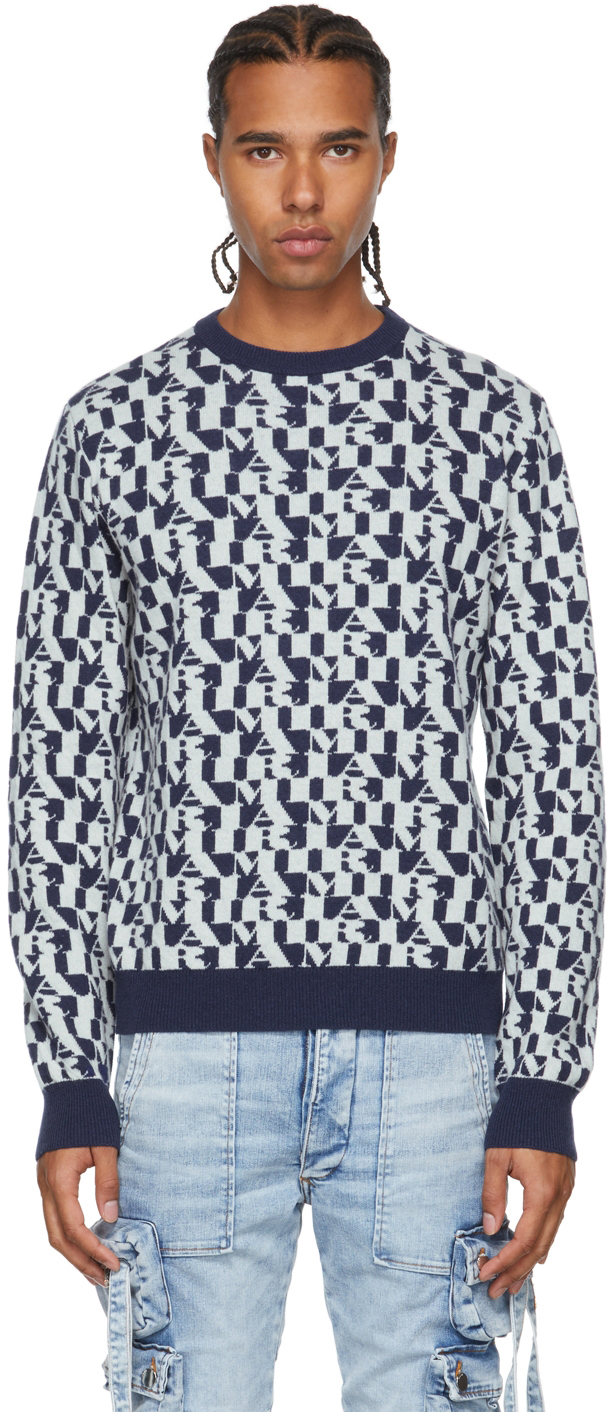 AMIRI: Blue u0026 White Jacquard Sweater | SSENSE UK