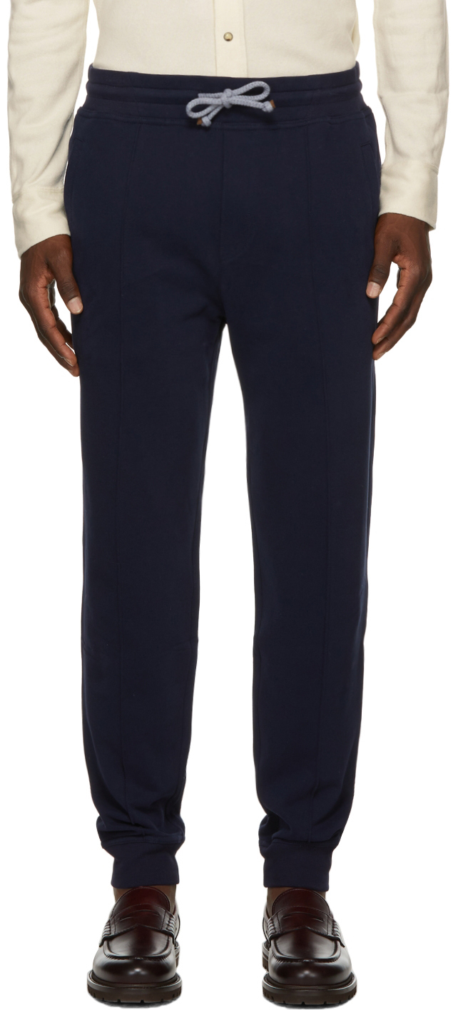 Brunello Cucinelli Navy Tapered Jogger Lounge Pants