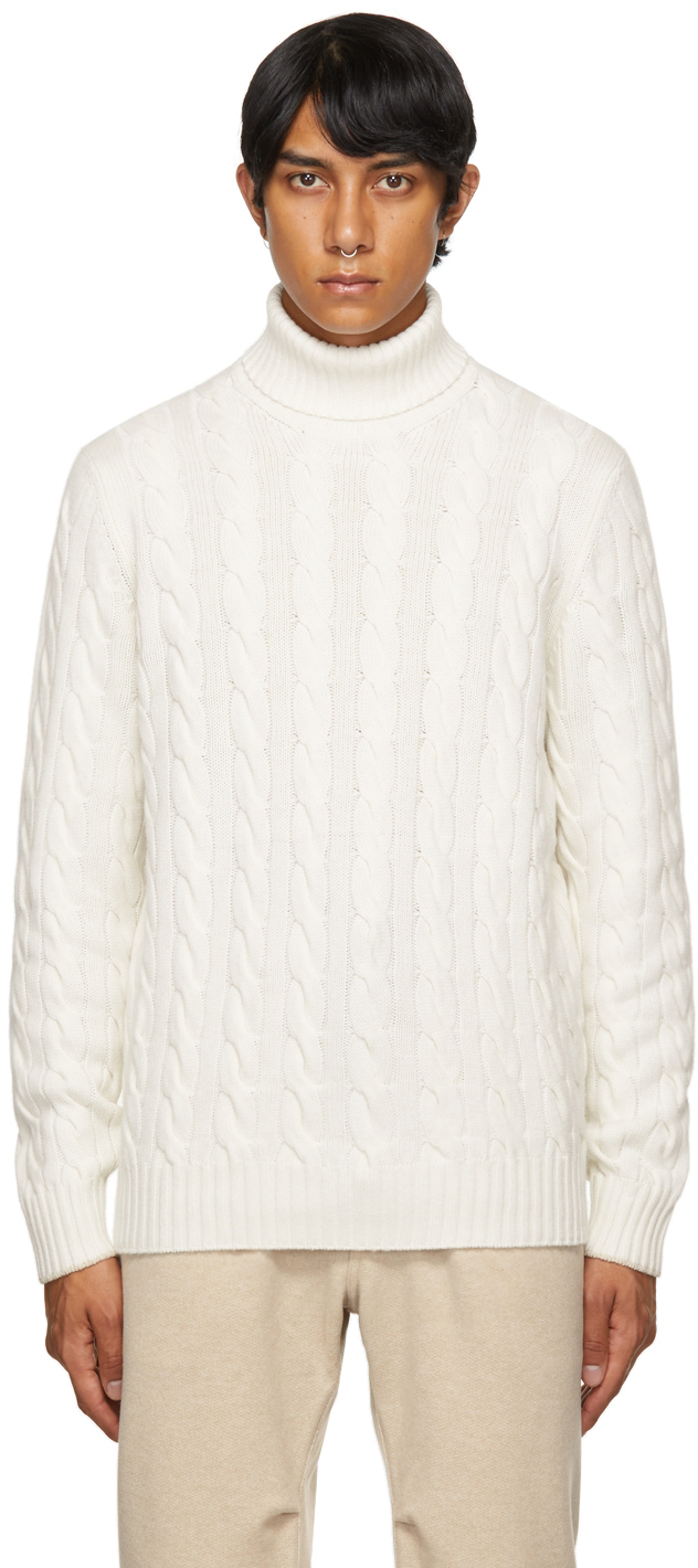 white cable knit turtleneck