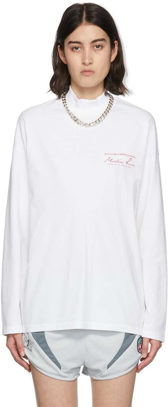 Martine Rose White Funnel Neck Logo Long Sleeve T-Shirt | Smart Closet