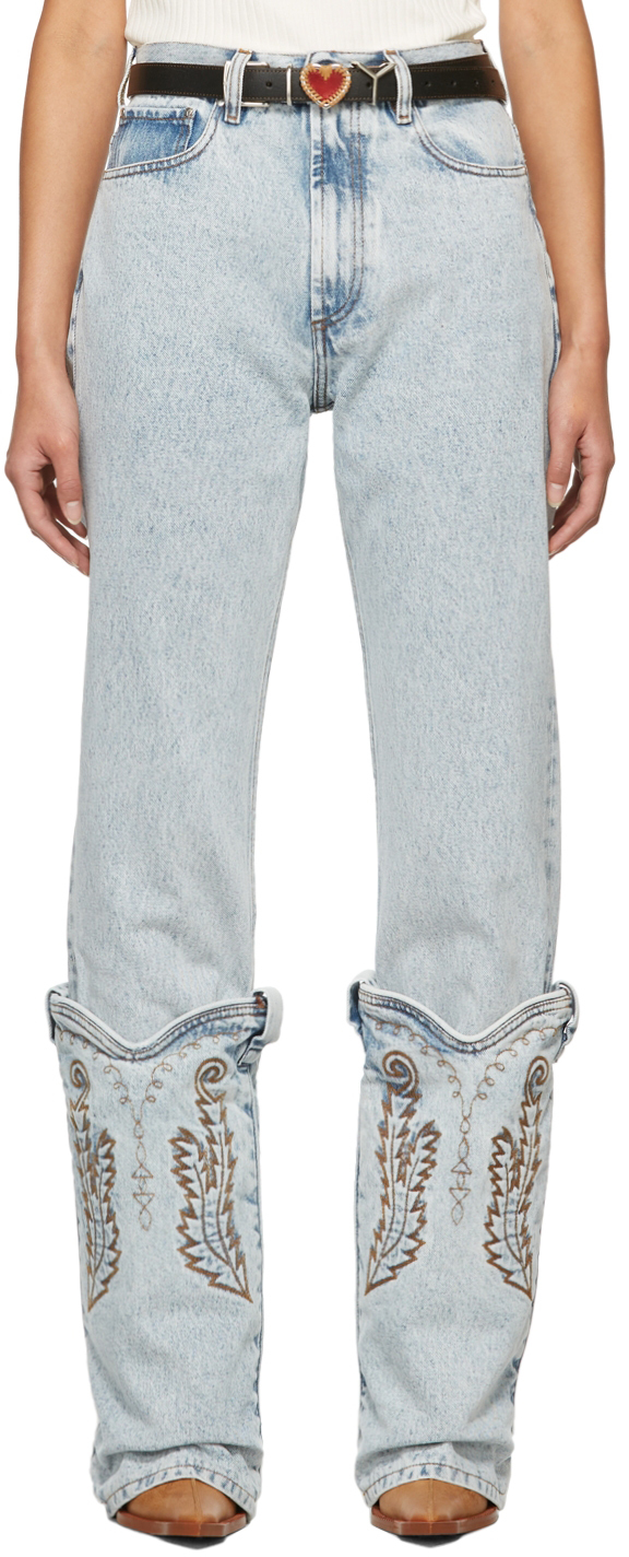 Y/Project: Blue Cowboy Cuff Jeans | SSENSE UK
