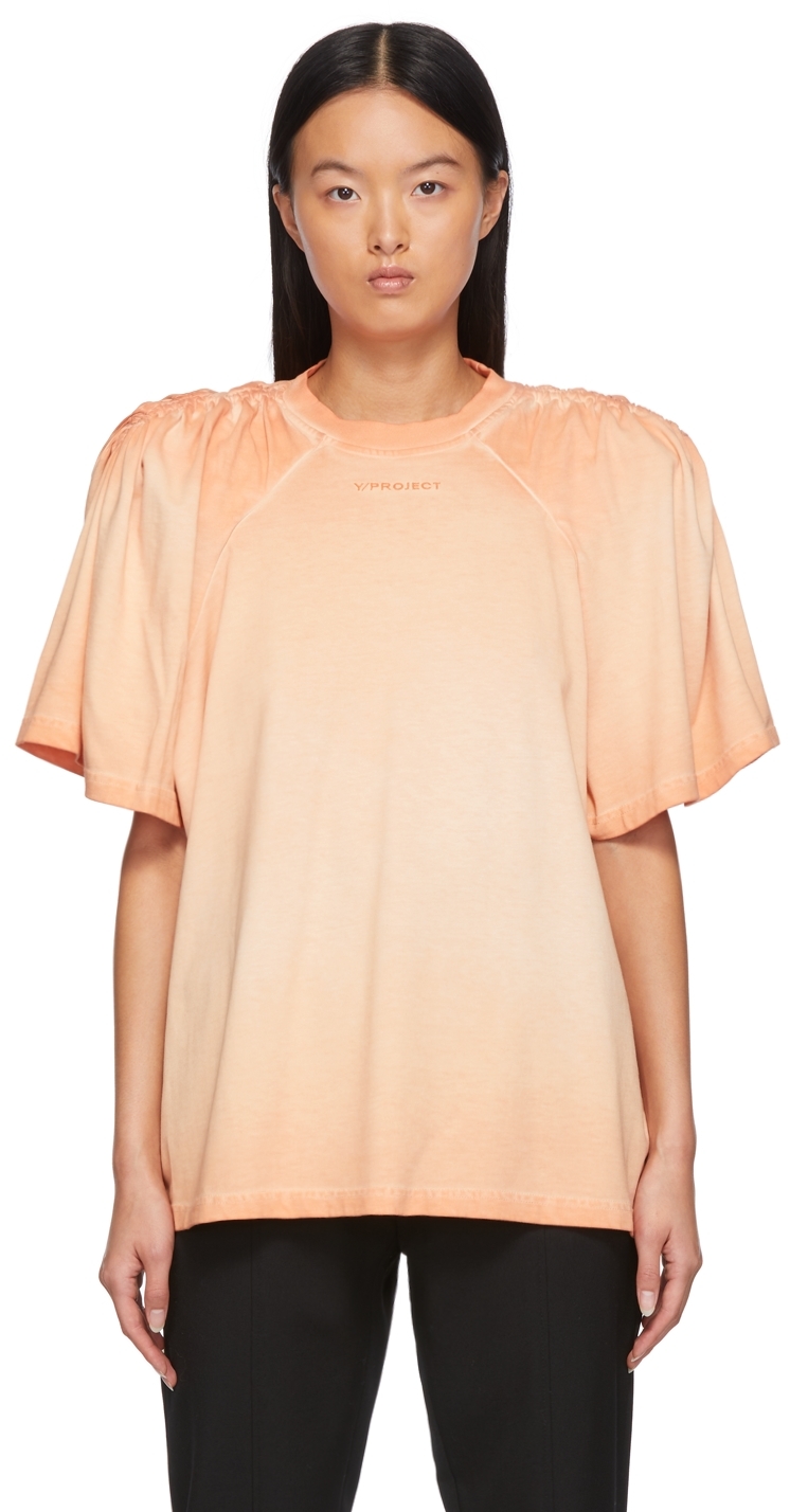 Orange Ruched Shoulder T-Shirt by Y/Project on Sale