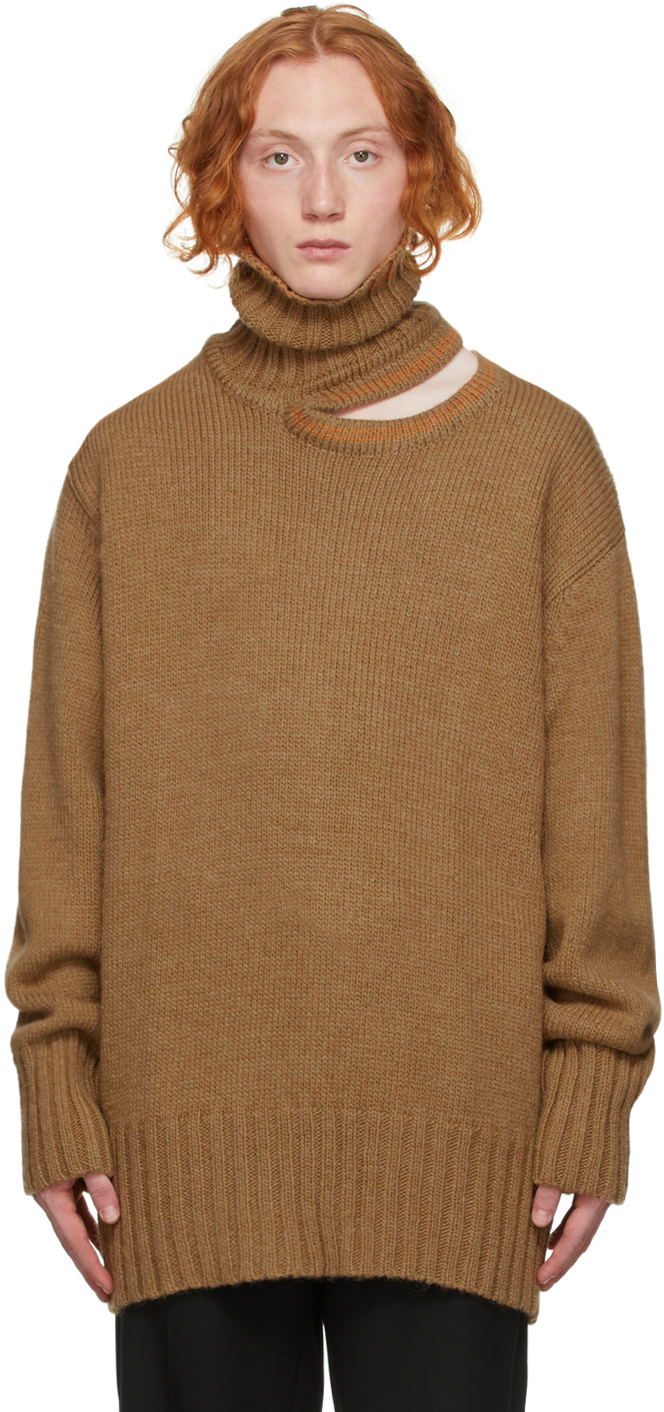 Tan Alpaca Double Neck Sweater