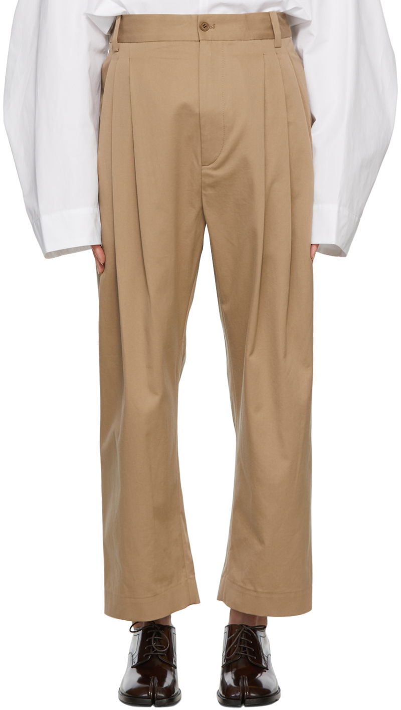 Hed Mayner: Tan Wool 6-Pleat Trousers | SSENSE Canada