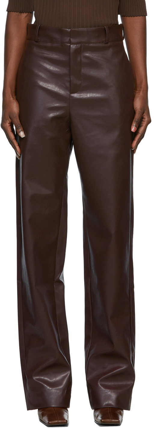 Yuzefi Burgundy Faux-Leather Classic Trousers