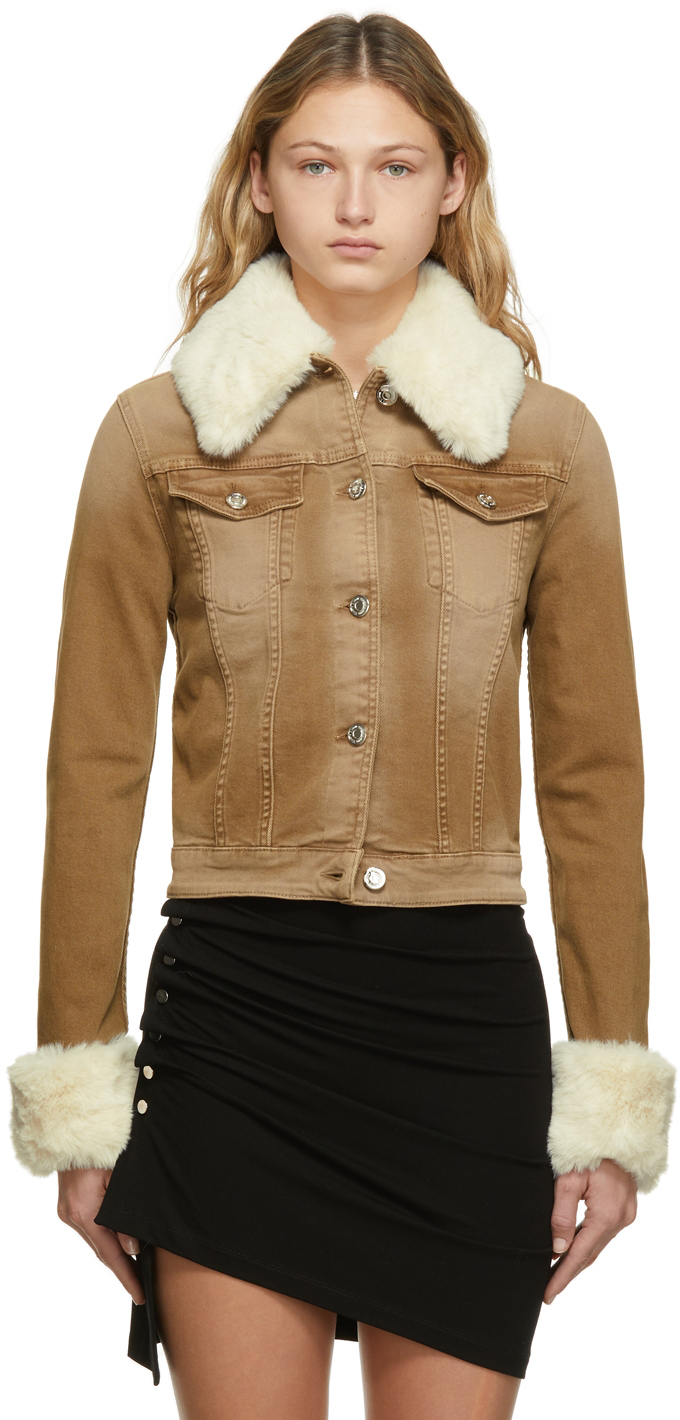 beige denim jacket with fur