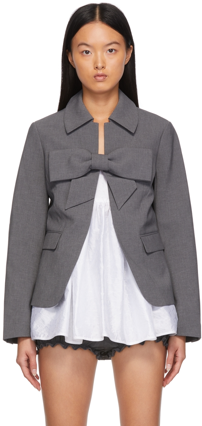 Shushu/Tong: SSENSE UK Exclusive Grey Bow Suit Jacket | SSENSE