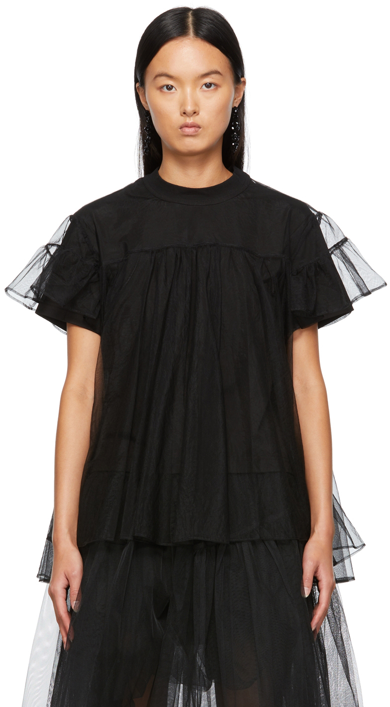 SSENSE Canada Exclusive Black Tulle Overlay T-Shirt by Shushu/Tong on Sale