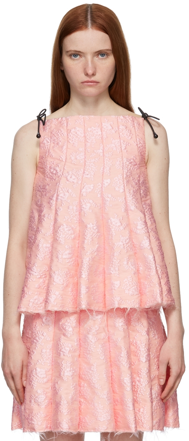 Shushu/Tong Pink Jacquard Pleated Cut-Out Mini Skirt