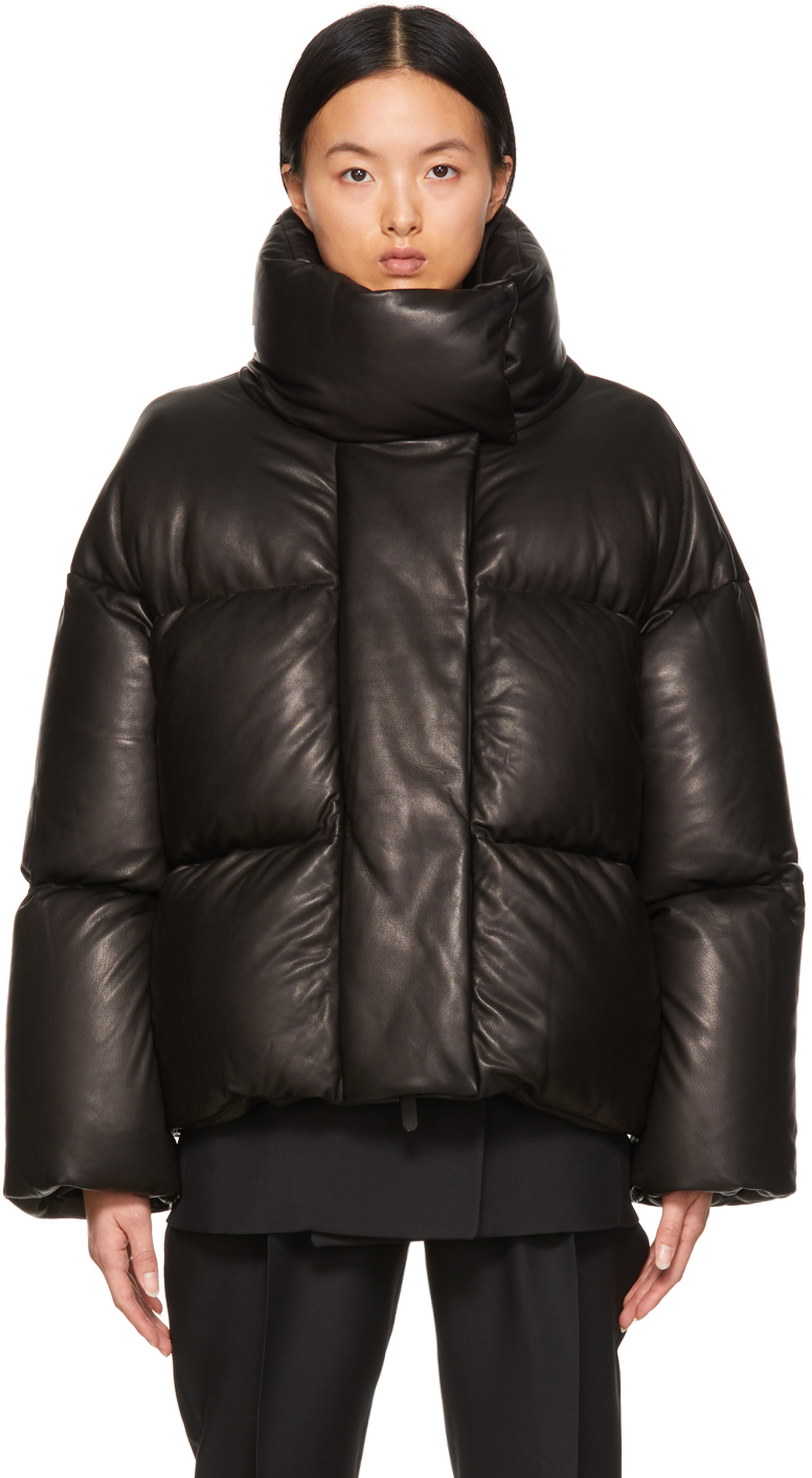 Khaite Black Down Leather 'The Raphael Puffer' Jacket