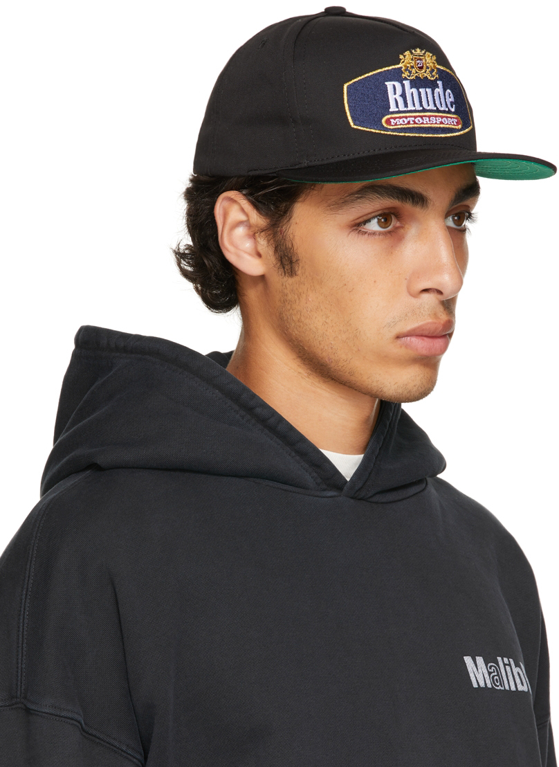 Rhude Black Racing Crest Cap | Smart Closet