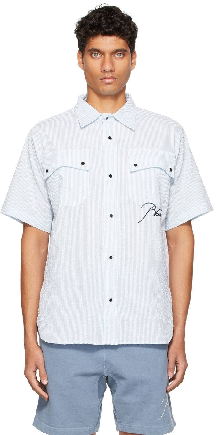 Rhude White & Blue Striped Pit Shirt